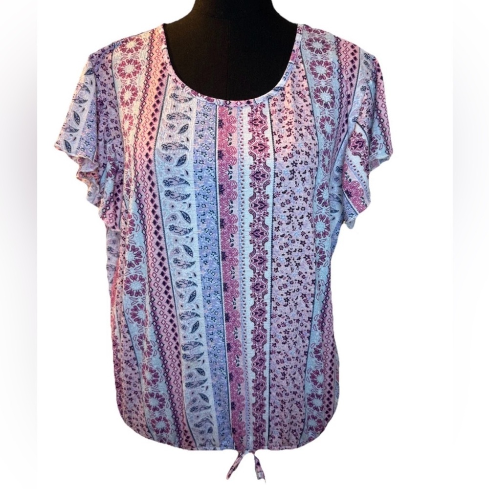 Inner Circle Women's Colorful Printed Short Sleeved Shirt, Size XL